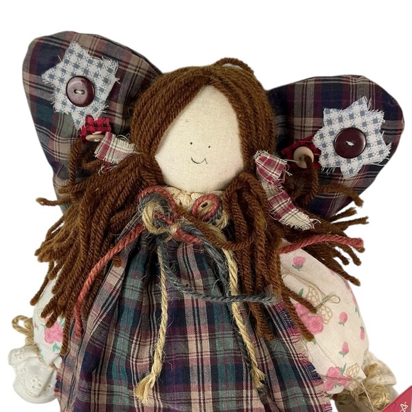 Angel Doll Plaid Fabric Decorative Buttons Yarn Rustic Americana Patriotic 12” - Picture 9 of 16